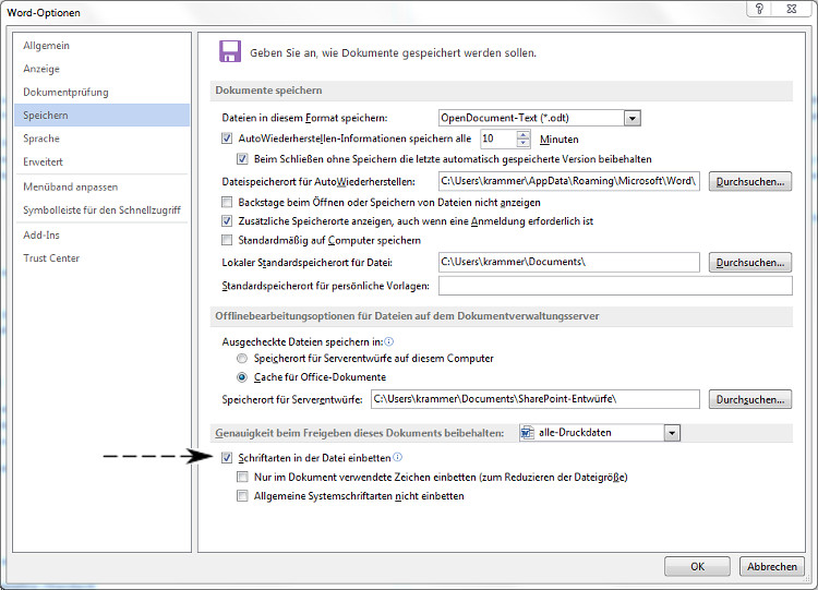 Schriften in MS-Word einbetten